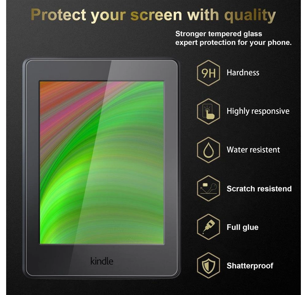 Cadorabo Panzer Folie für Kindle Paperwhite 2015 (7. Gen.) Schutzfolie in KRISTALL KLAR Gehärtetes (Tempered) Display-Schutzglas in 9H Härte mit 3D Touch Kompatibilität