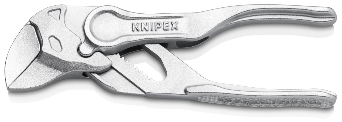 KNIPEX 86 04 100 Zangenschlüssel XS 100 mm verchromt Zange und Schraubenschlüssel in einem Werkzeug aufgeprägte raue Oberfläche
