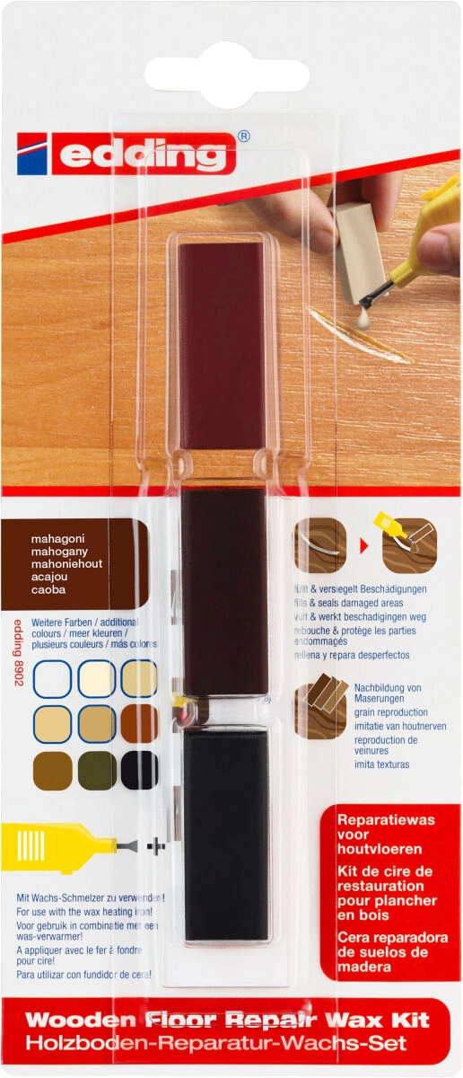 edding 8902 3 x Holzboden-Reparatur-Wachs Farbe mahagoni Set