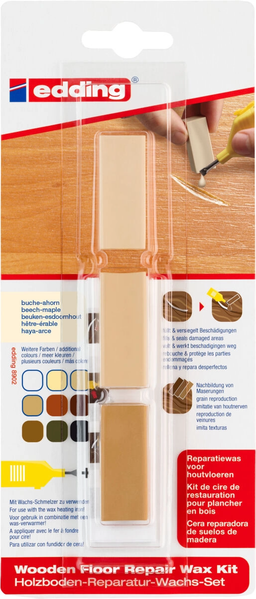edding 8902 3 x Holzboden-Reparatur-Wachs Farbe buche-ahorn Set
