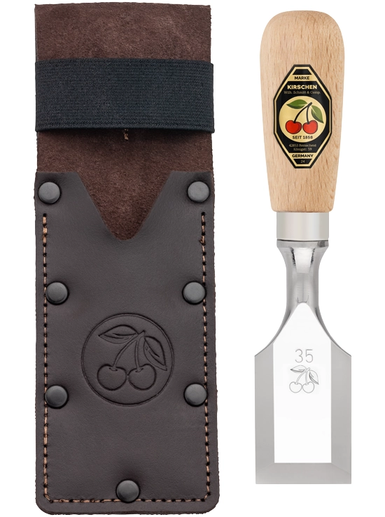 KIRSCHEN Kurzbeitel in Lederholster 35 mm mit Rotbuchenheft 1158000