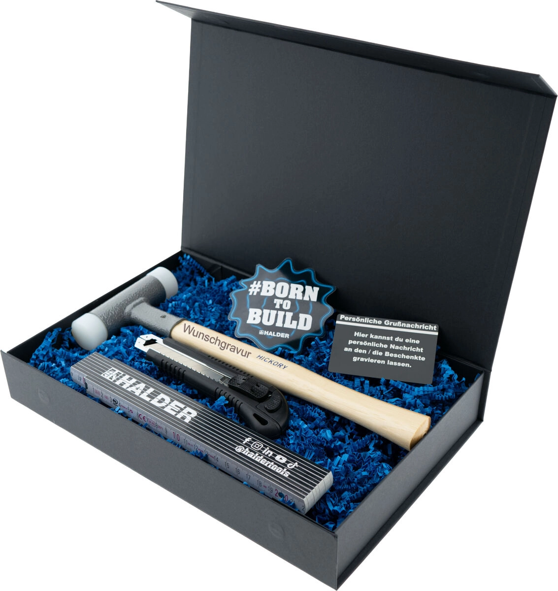 HALDER Geschenkbox SUPERCRAFT Schonhammer Ø 30 mm mit Gravur rückschlagfrei mit Stahlschrotfüllung | Exklusives Handwerker Geschenk