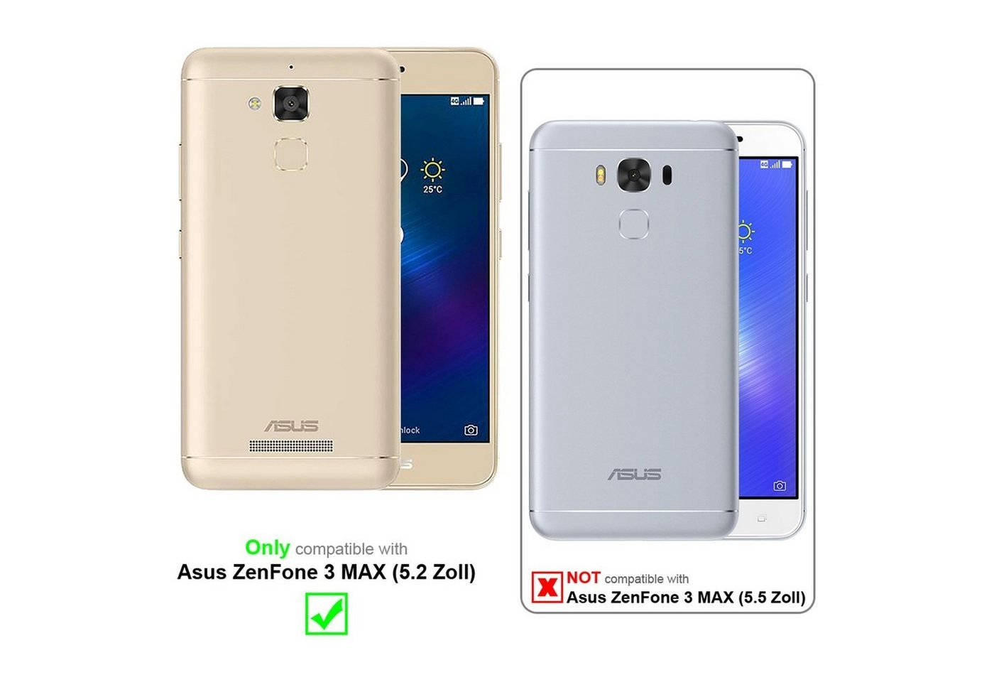 Cadorabo 3x Panzer Folie für Asus ZenFone 3 MAX Schutzfolie in KRISTALL KLAR 3er Pack Gehärtetes (Tempered) Display-Schutzglas in 9H Härte mit 3D Touch Kompatibilität
