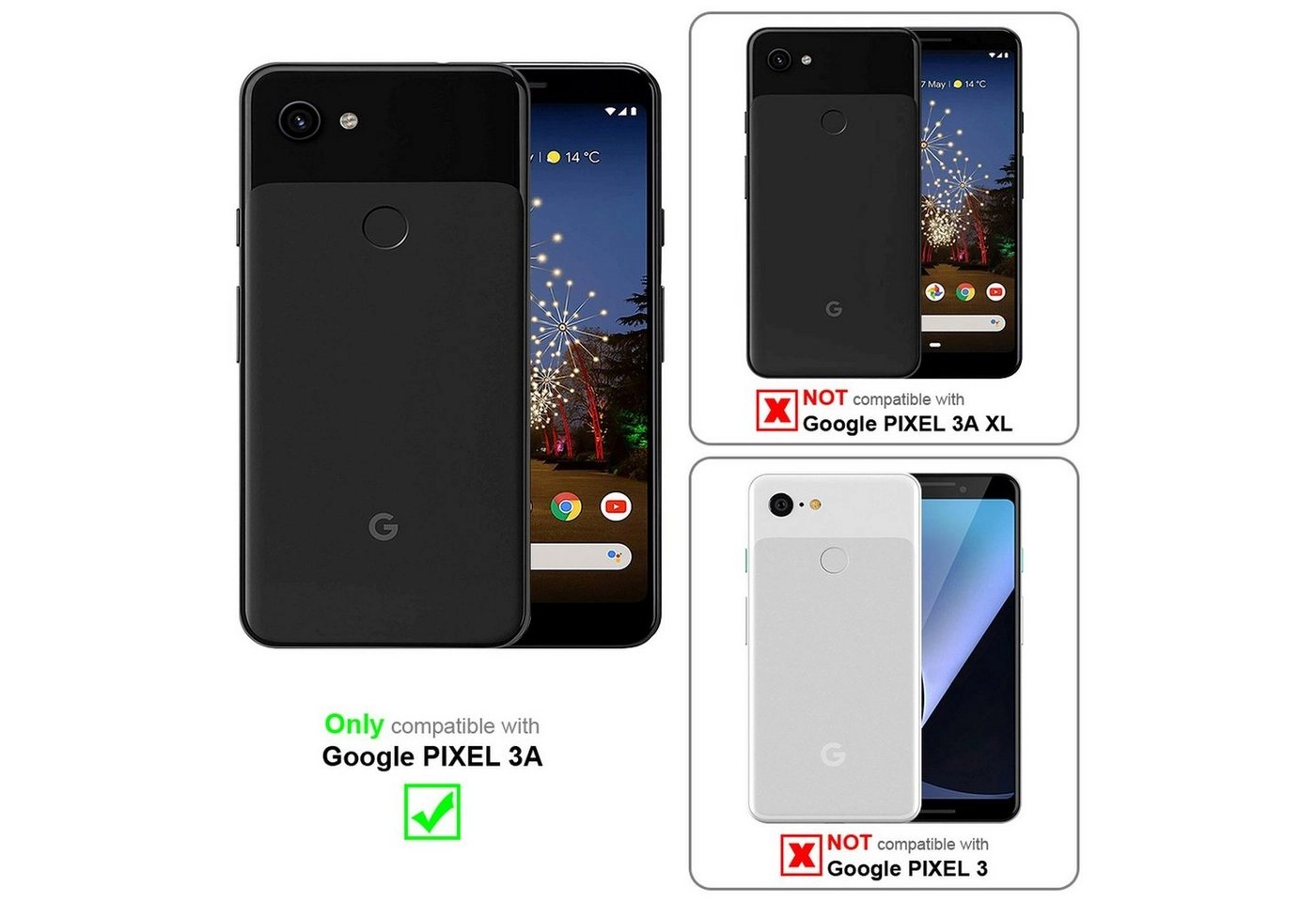 Cadorabo 3x Panzer Folie für Google Pixel 3A Schutzfolie in KRISTALL KLAR 3er Pack Gehärtetes (Tempered) Display-Schutzglas in 9H Härte mit 3D Touch Kompatibilität