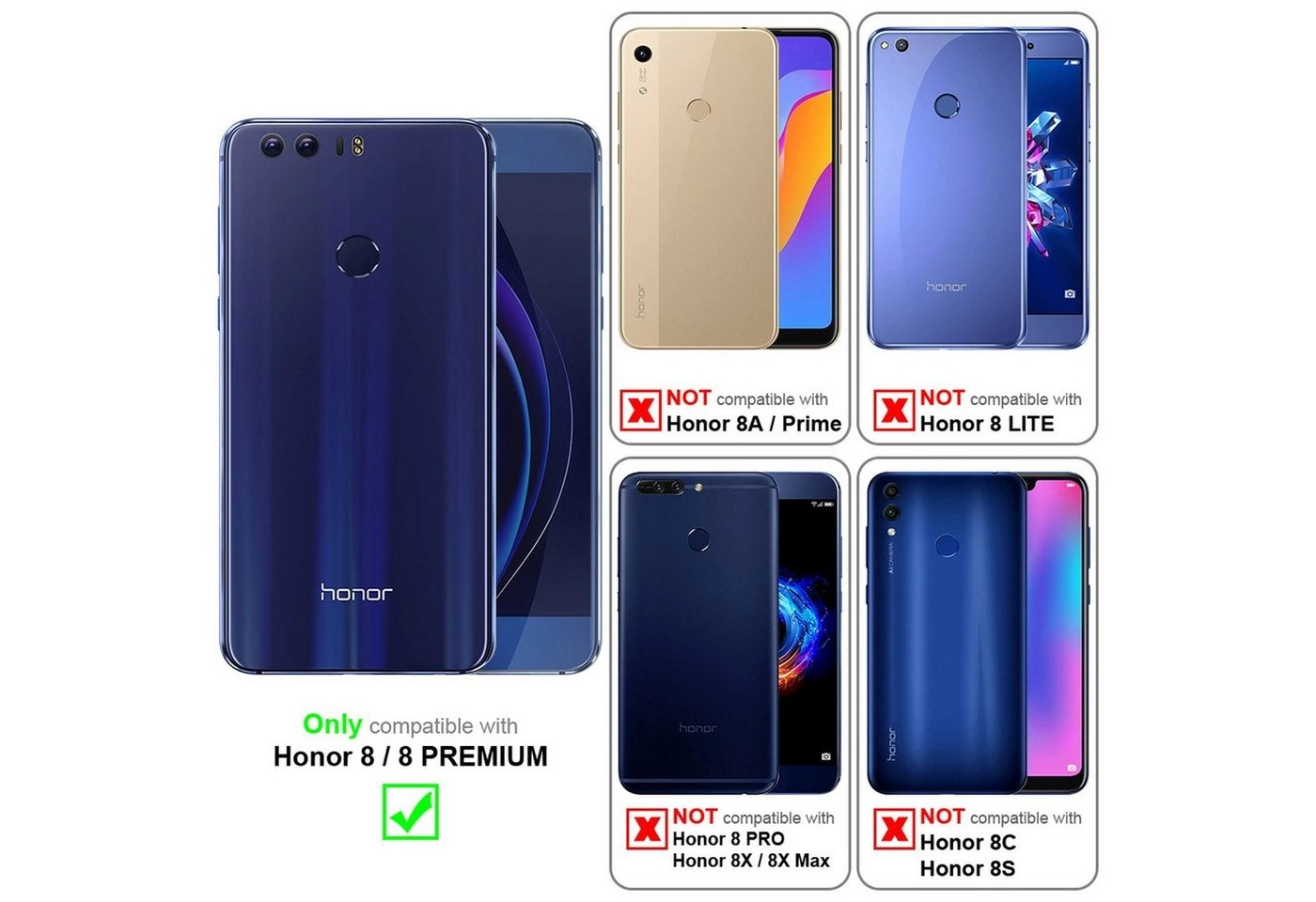 Cadorabo 3x Panzer Folie für Honor 8 Schutzfolie in KRISTALL KLAR 3er Pack Gehärtetes (Tempered) Display-Schutzglas in 9H Härte mit 3D Touch Kompatibilität