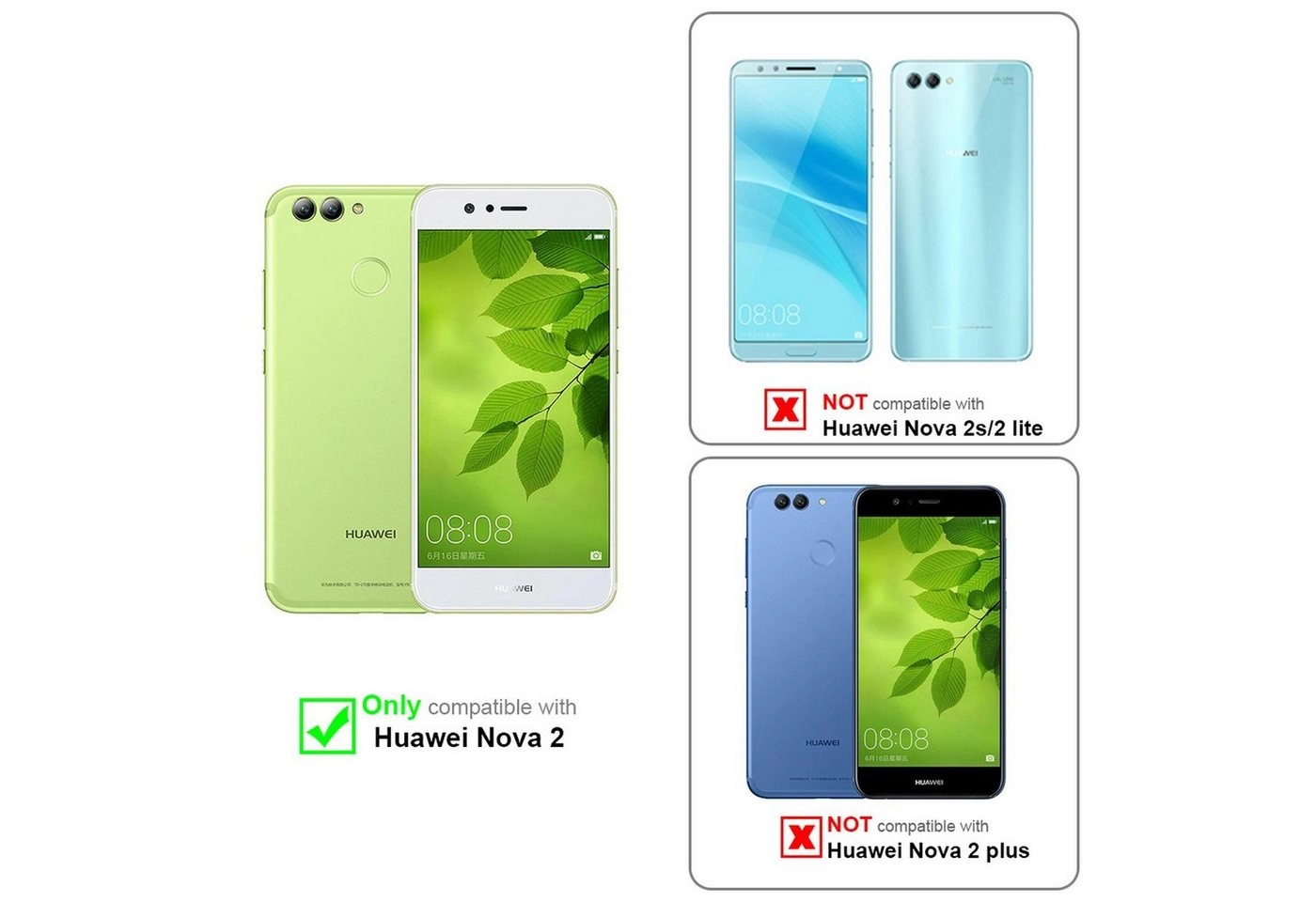 Cadorabo 3x Panzer Folie für Huawei NOVA 2 Schutzfolie in KRISTALL KLAR 3er Pack Gehärtetes (Tempered) Display-Schutzglas in 9H Härte mit 3D Touch Kompatibilität