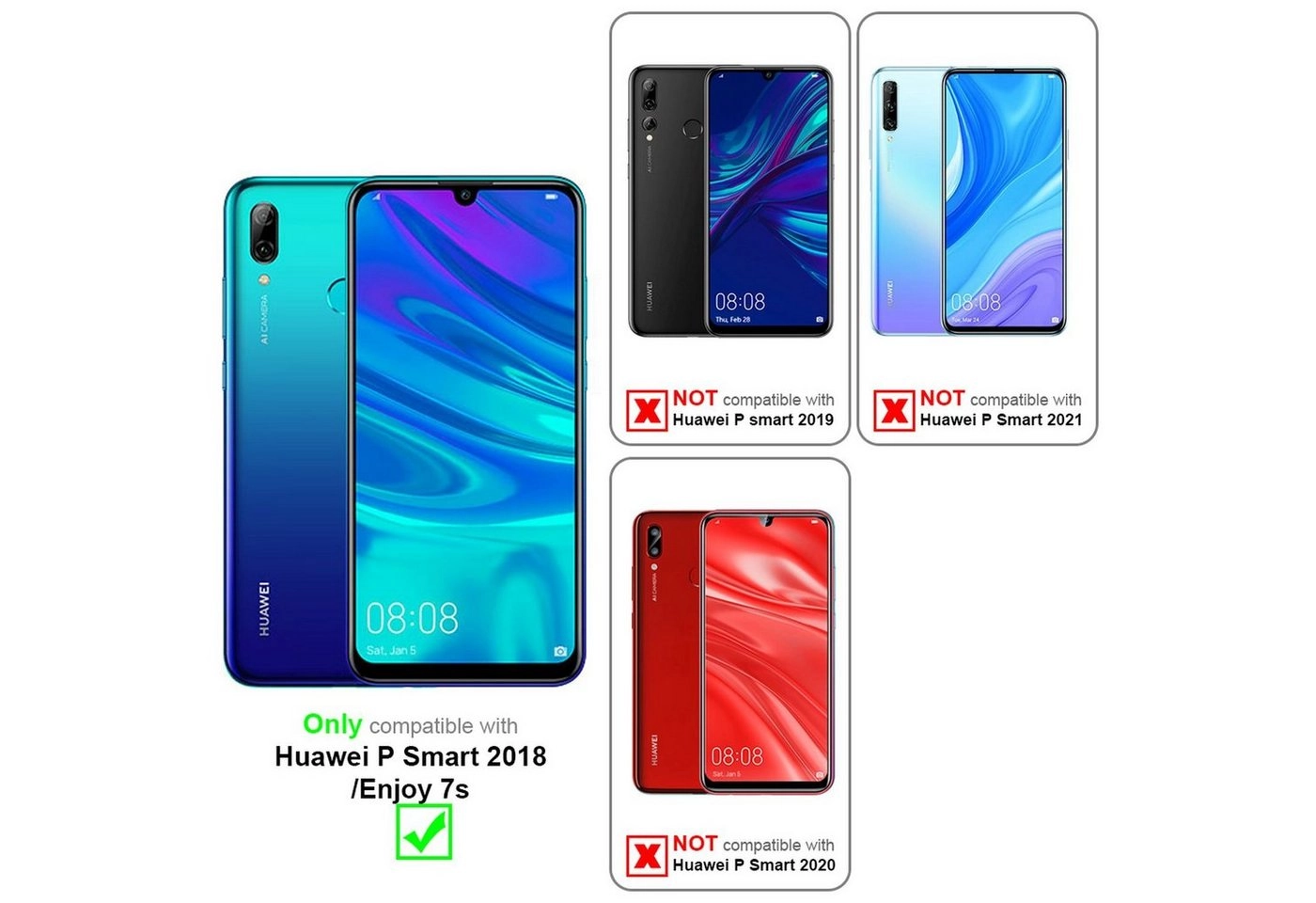Cadorabo 3x Panzer Folie für Huawei P SMART Schutzfolie in KRISTALL KLAR 3er Pack Gehärtetes (Tempered) Display-Schutzglas in 9H Härte mit 3D Touch Kompatibilität