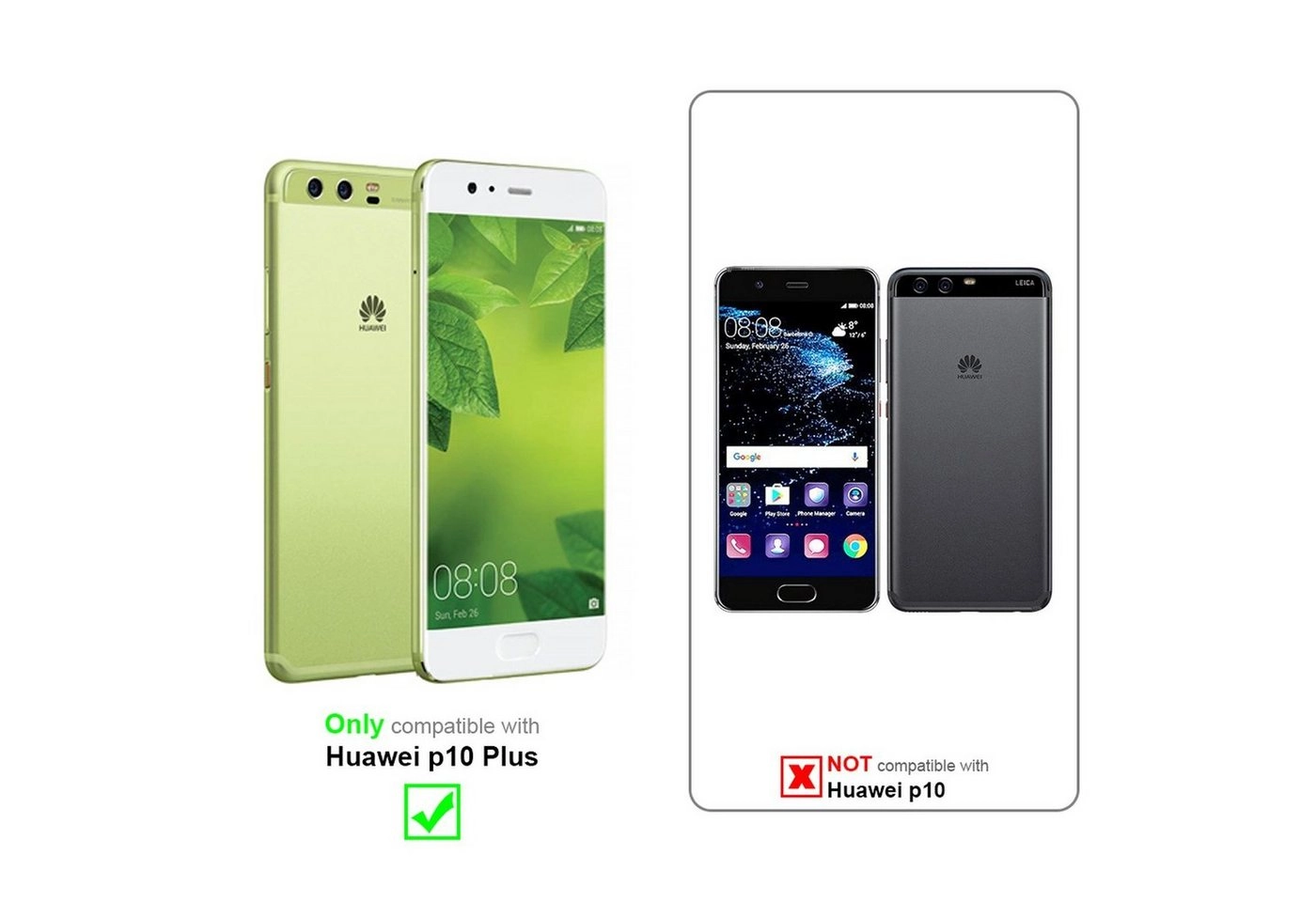 Cadorabo 3x Panzer Folie für Huawei P10 PLUS Schutzfolie in KRISTALL KLAR 3er Pack Gehärtetes (Tempered) Display-Schutzglas in 9H Härte mit 3D Touch Kompatibilität