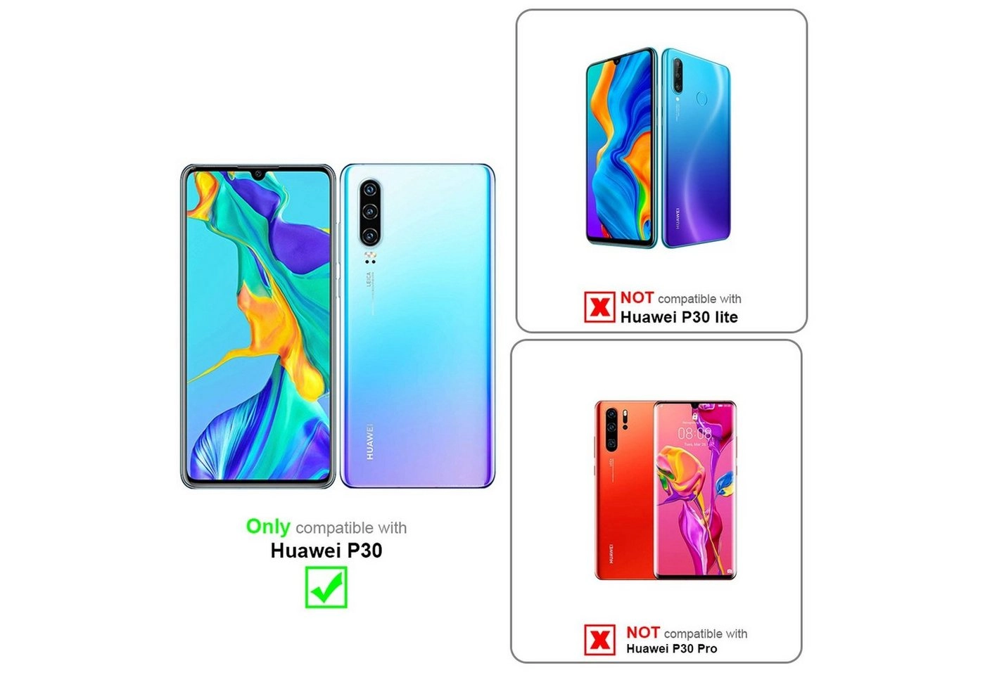 Cadorabo 3x Panzer Folie für Huawei P30 Schutzfolie in KRISTALL KLAR 3er Pack Gehärtetes (Tempered) Display-Schutzglas in 9H Härte mit 3D Touch Kompatibilität