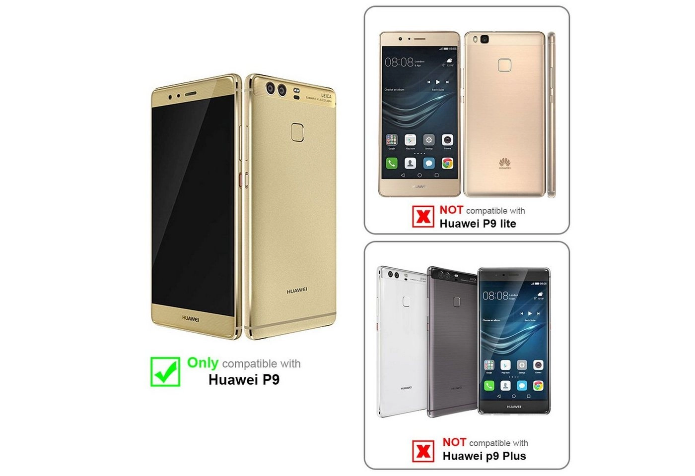 Cadorabo 3x Panzer Folie für Huawei P9 Schutzfolie in KRISTALL KLAR 3er Pack Gehärtetes (Tempered) Display-Schutzglas in 9H Härte mit 3D Touch Kompatibilität