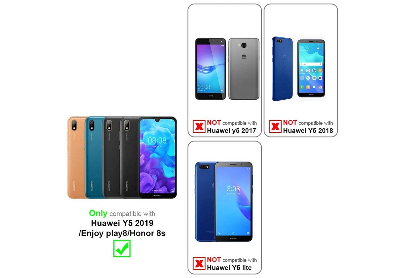 Cadorabo 3x Panzer Folie für Huawei Y5 2019 Schutzfolie in KRISTALL KLAR 3er Pack Gehärtetes (Tempered) Display-Schutzglas in 9H Härte mit 3D Touch Kompatibilität