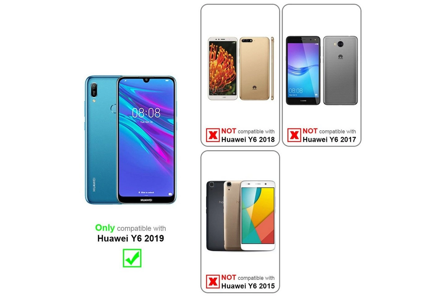 Cadorabo 3x Panzer Folie für Huawei Y6 2019 Schutzfolie in KRISTALL KLAR 3er Pack Gehärtetes (Tempered) Display-Schutzglas in 9H Härte mit 3D Touch Kompatibilität