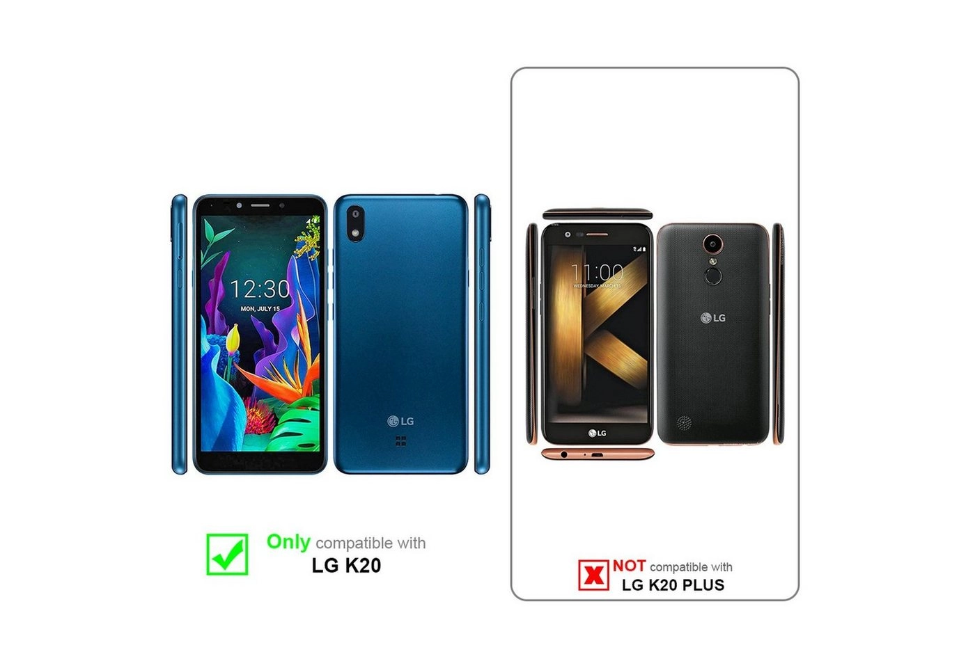 Cadorabo 3x Panzer Folie für LG K20 Schutzfolie in KRISTALL KLAR 3er Pack Gehärtetes (Tempered) Display-Schutzglas in 9H Härte mit 3D Touch Kompatibilität