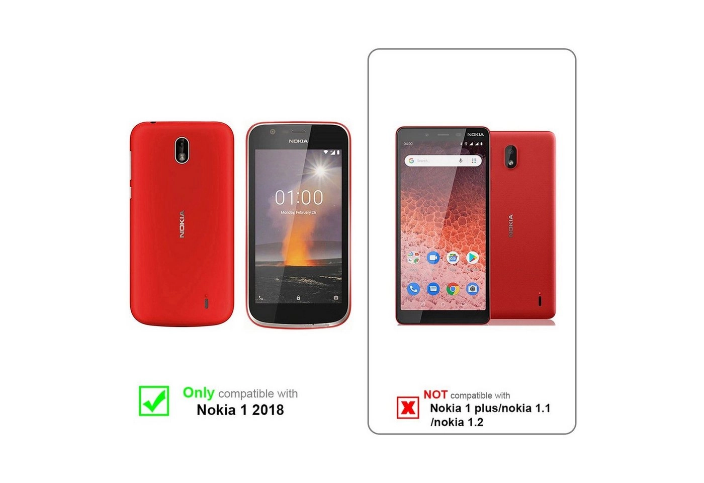 Cadorabo 3x Panzer Folie für Nokia 1 2017 Schutzfolie in KRISTALL KLAR 3er Pack Gehärtetes (Tempered) Display-Schutzglas in 9H Härte mit 3D Touch Kompatibilität