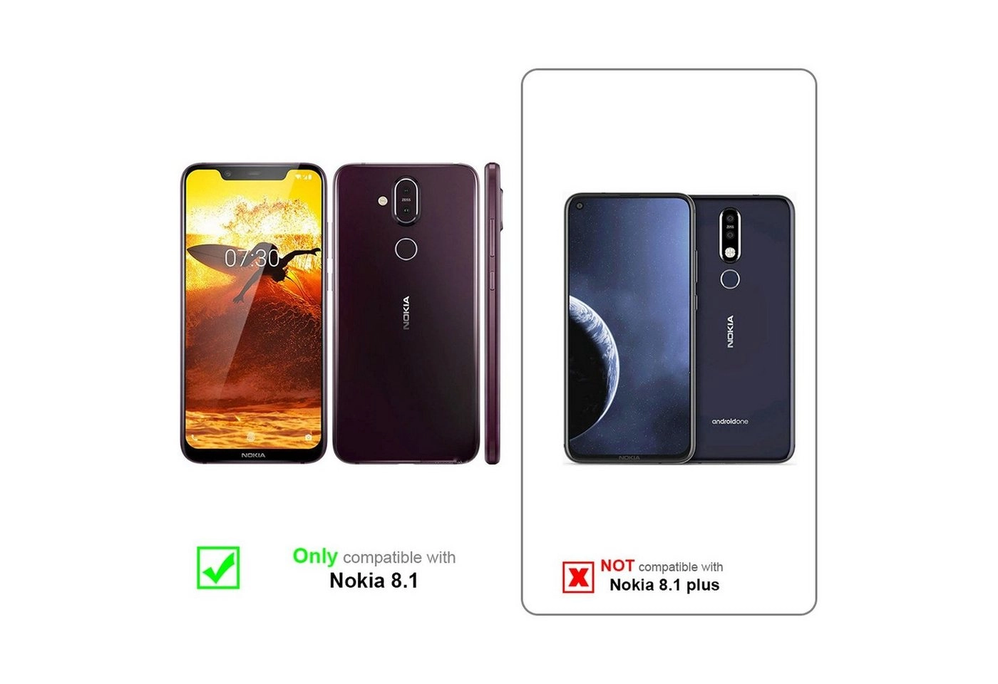 Cadorabo 3x Panzer Folie für Nokia 8.1 2018 Schutzfolie in KRISTALL KLAR 3er Pack Gehärtetes (Tempered) Display-Schutzglas in 9H Härte mit 3D Touch Kompatibilität