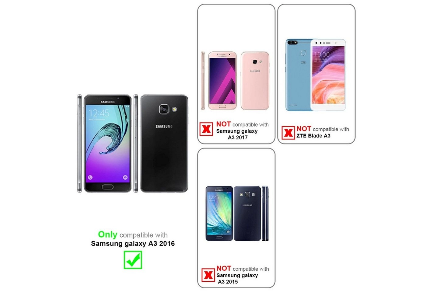 Cadorabo 3x Panzer Folie für Samsung Galaxy A3 2016 Schutzfolie in KRISTALL KLAR 3er Pack Gehärtetes (Tempered) Display-Schutzglas in 9H Härte mit 3D Touch Kompatibilität