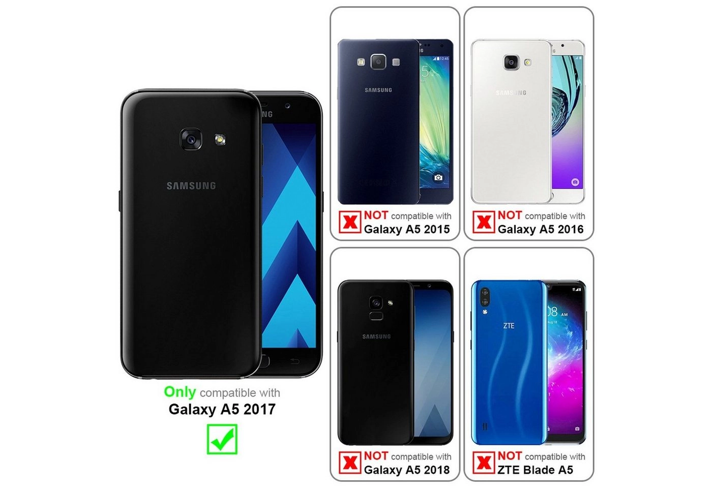 Cadorabo 3x Panzer Folie für Samsung Galaxy A5 2017 Schutzfolie in KRISTALL KLAR 3er Pack Gehärtetes (Tempered) Display-Schutzglas in 9H Härte mit 3D Touch Kompatibilität