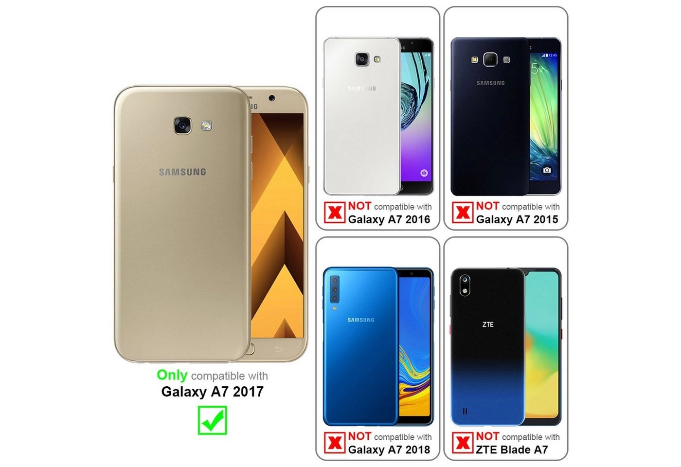 Cadorabo 3x Panzer Folie für Samsung Galaxy A7 2017 Schutzfolie in KRISTALL KLAR 3er Pack Gehärtetes (Tempered) Display-Schutzglas in 9H Härte mit 3D Touch Kompatibilität