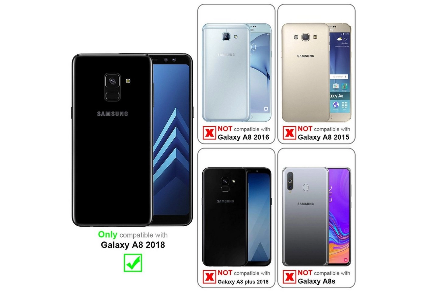 Cadorabo 3x Panzer Folie für Samsung Galaxy A8 2018 Schutzfolie in KRISTALL KLAR 3er Pack Gehärtetes (Tempered) Display-Schutzglas in 9H Härte mit 3D Touch Kompatibilität