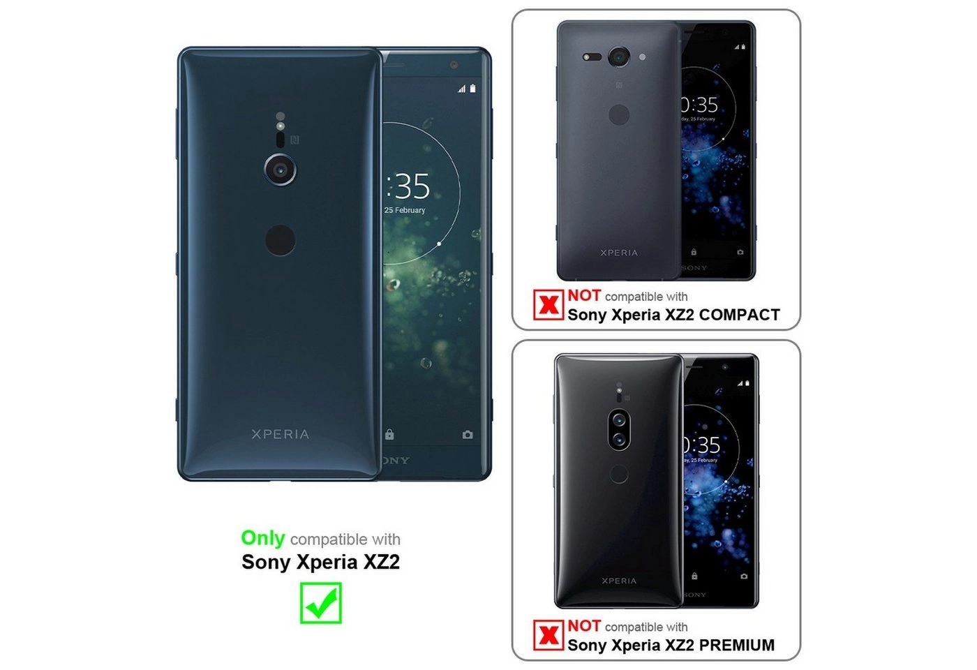 Cadorabo 3x Panzer Folie für Sony Xperia XZ2 Schutzfolie in KRISTALL KLAR 3er Pack Gehärtetes (Tempered) Display-Schutzglas in 9H Härte mit 3D Touch Kompatibilität