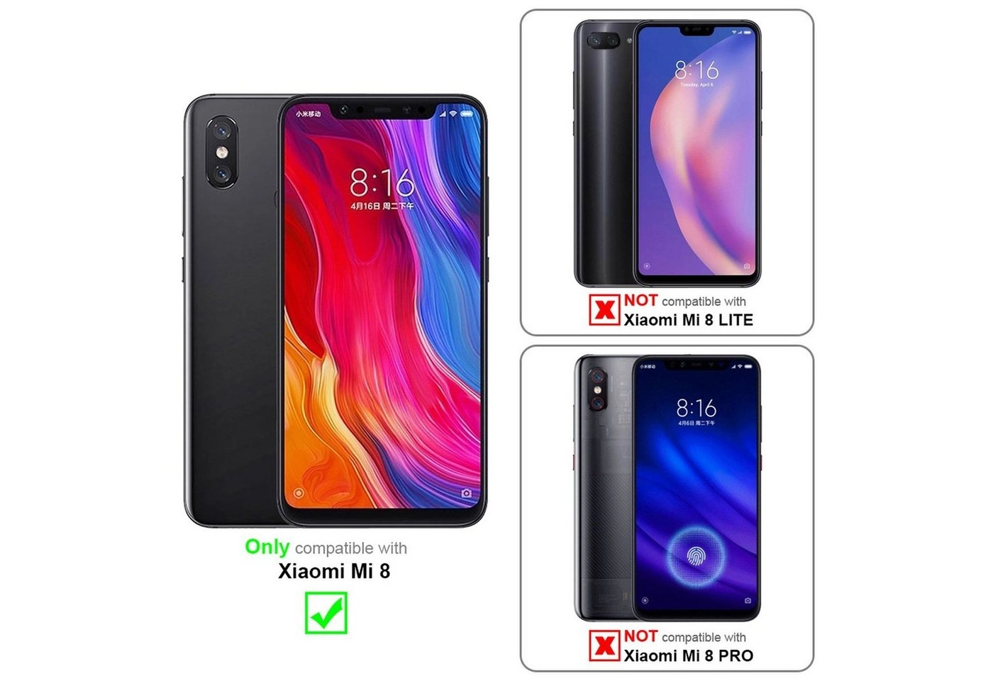 Cadorabo 3x Panzer Folie für Xiaomi 8 Schutzfolie in KRISTALL KLAR 3er Pack Gehärtetes (Tempered) Display-Schutzglas in 9H Härte mit 3D Touch Kompatibilität