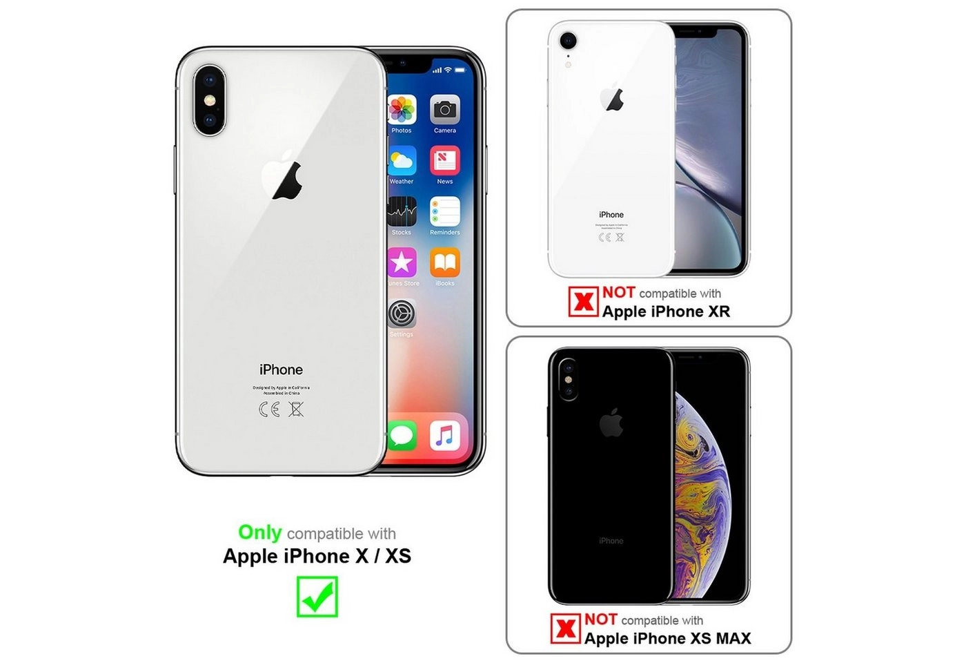 Cadorabo 3x Vollbild Panzer Folie für Apple iPhone X / XS Schutzfolie in TRANSPARENT mit SCHWARZ 3er Pack Gehärtetes (Tempered) Display-Schutzglas in 9H Härte mit 3D Touch