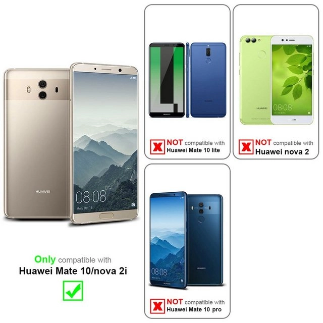 Cadorabo 3x Vollbild Panzer Folie für Huawei MATE 10 / Nova 2i Schutzfolie in TRANSPARENT mit SCHWARZ 3er Pack Gehärtetes (Tempered) Display-Schutzglas in 9H Härte mit 3D Touch