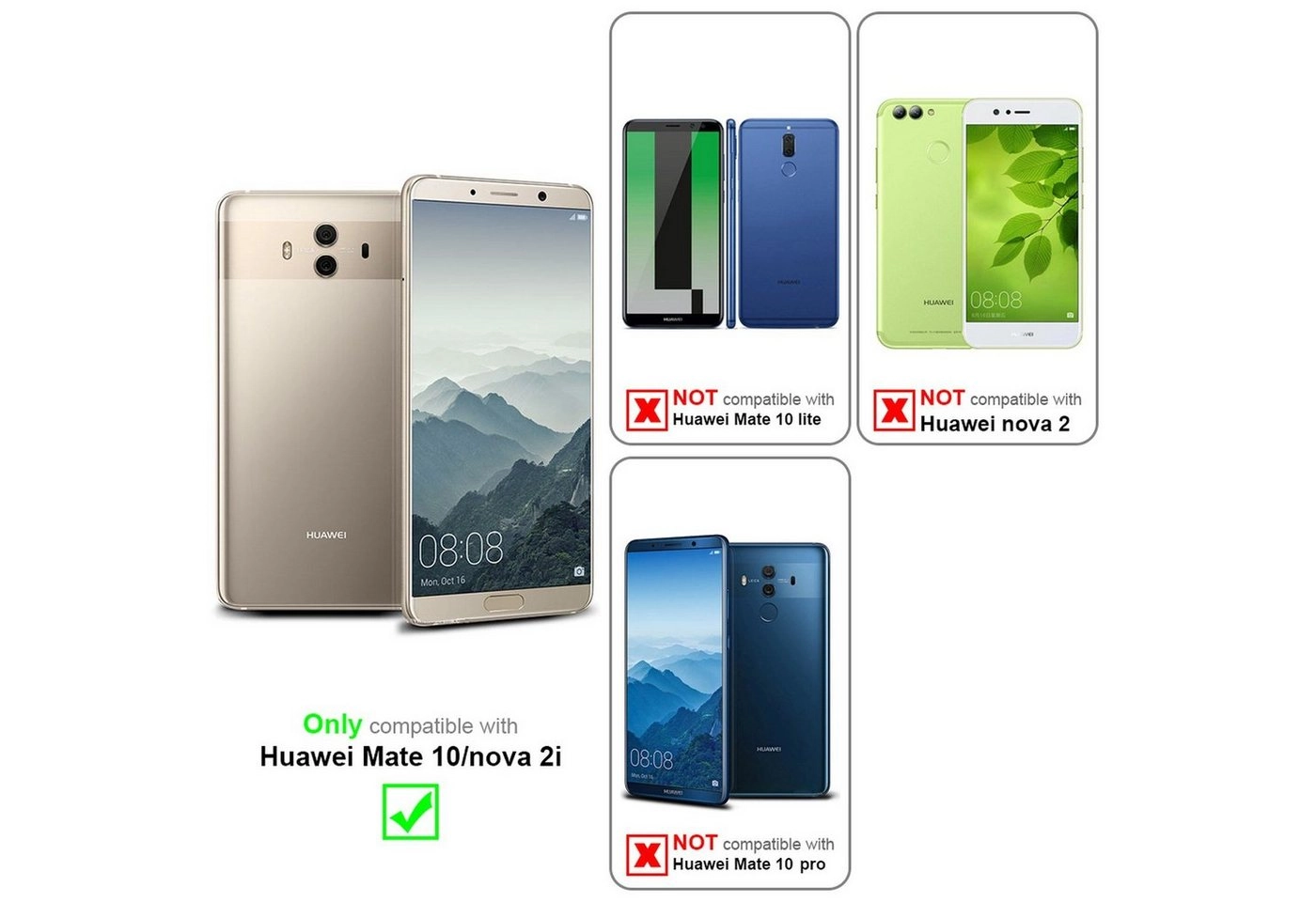 Cadorabo 3x Vollbild Panzer Folie für Huawei MATE 10 / Nova 2i Schutzfolie in TRANSPARENT mit SCHWARZ 3er Pack Gehärtetes (Tempered) Display-Schutzglas in 9H Härte mit 3D Touch