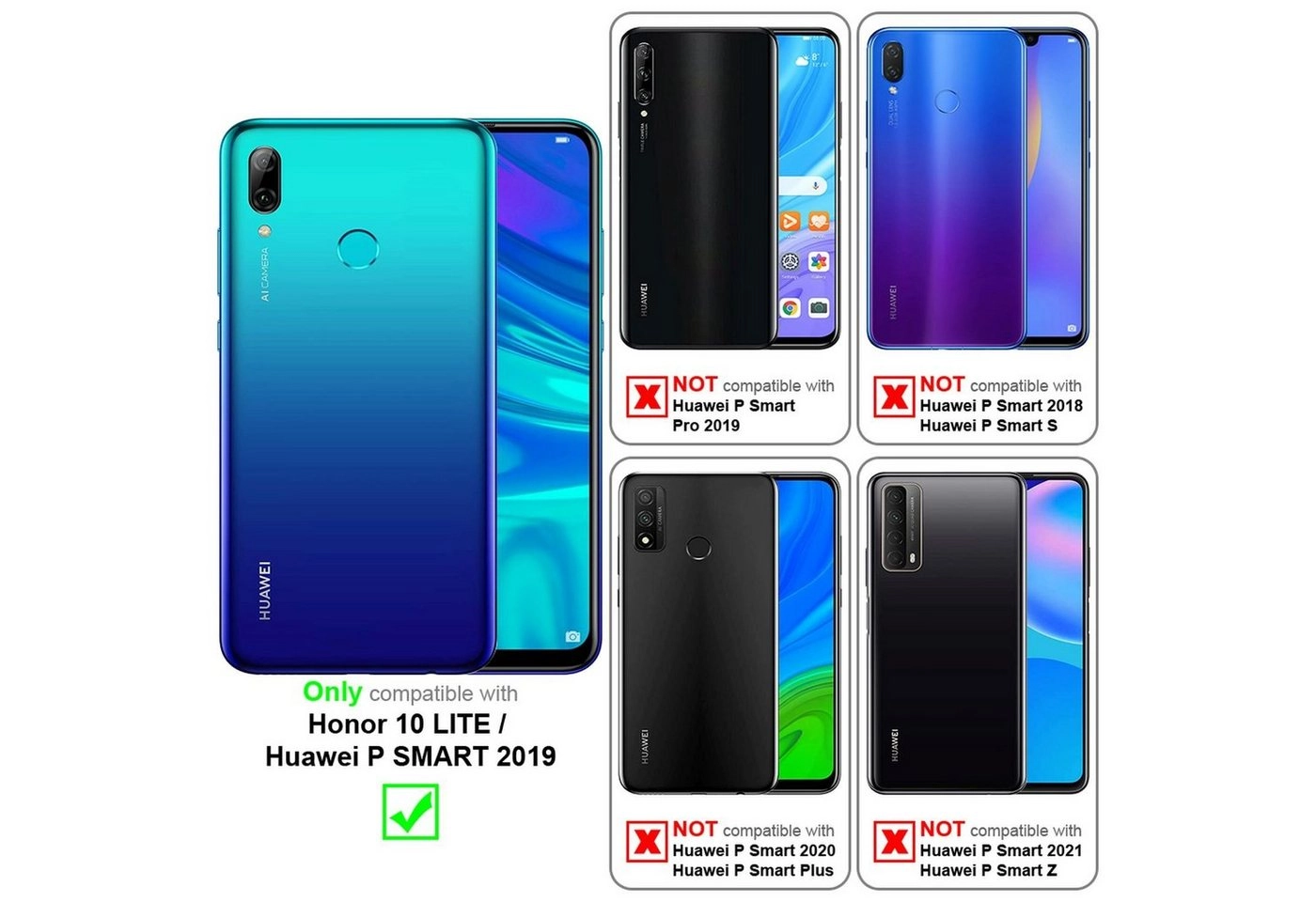 Cadorabo 3x Vollbild Panzer Folie für Huawei P SMART 2019 Schutzfolie in TRANSPARENT mit SCHWARZ 3er Pack Gehärtetes (Tempered) Display-Schutzglas in 9H Härte mit 3D Touch