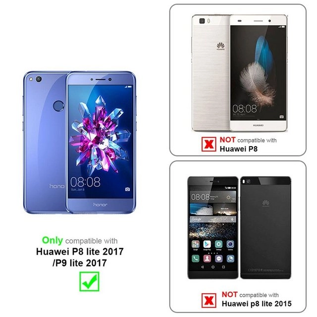 Cadorabo 3x Vollbild Panzer Folie für Huawei P8 LITE 2017 Schutzfolie in TRANSPARENT mit SCHWARZ 3er Pack Gehärtetes (Tempered) Display-Schutzglas in 9H Härte mit 3D Touch