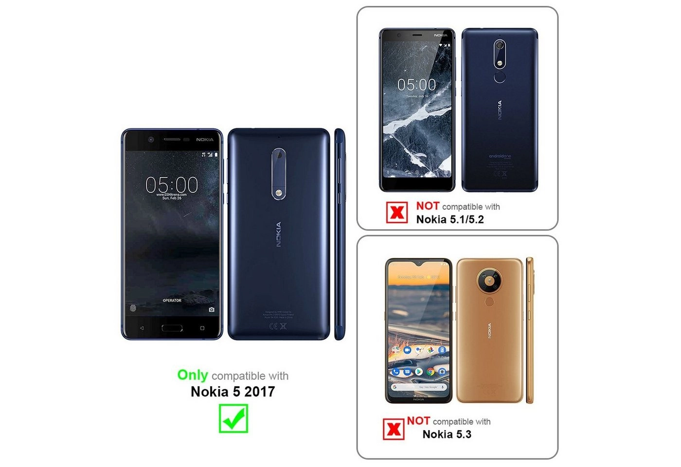 Cadorabo 3x Vollbild Panzer Folie für Nokia 5 2017 Schutzfolie in TRANSPARENT mit SCHWARZ 3er Pack Gehärtetes (Tempered) Display-Schutzglas in 9H Härte mit 3D Touch