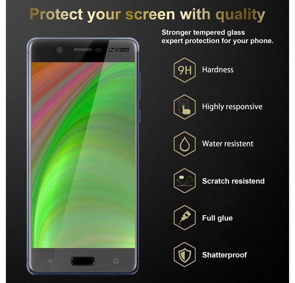 Cadorabo 3x Vollbild Panzer Folie für Nokia 5 2017 Schutzfolie in TRANSPARENT mit SCHWARZ 3er Pack Gehärtetes (Tempered) Display-Schutzglas in 9H Härte mit 3D Touch