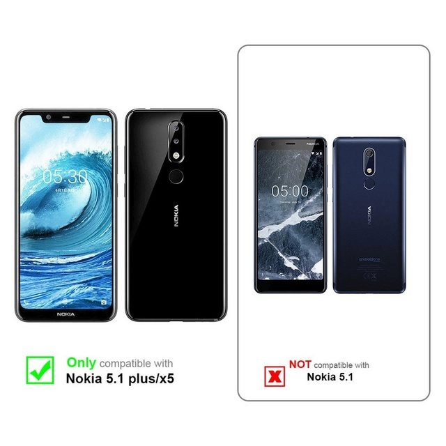 Cadorabo 3x Vollbild Panzer Folie für Nokia 5.1 PLUS / X5 Schutzfolie in TRANSPARENT mit SCHWARZ 3er Pack Gehärtetes (Tempered) Display-Schutzglas in 9H Härte mit 3D Touch