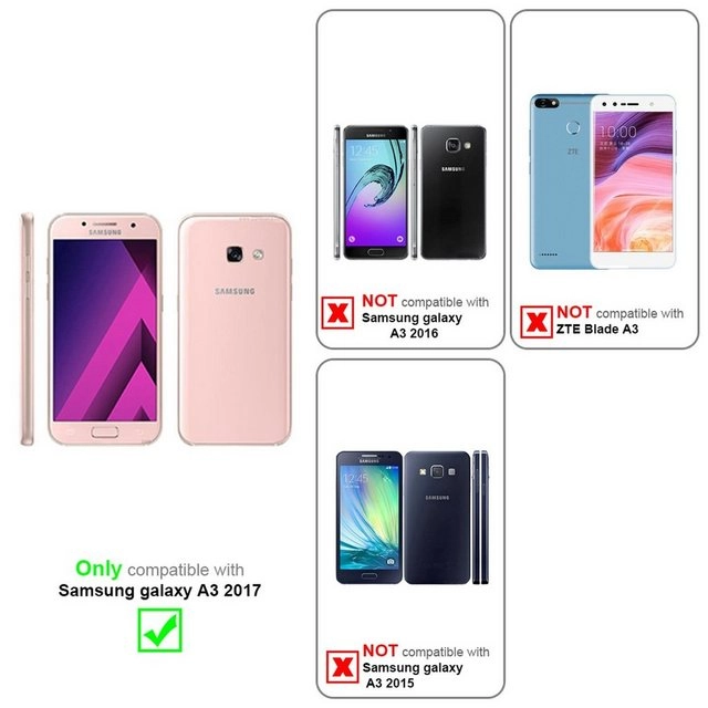 Cadorabo 3x Vollbild Panzer Folie für Samsung Galaxy A3 2017 Schutzfolie in TRANSPARENT mit SCHWARZ 3er Pack Gehärtetes (Tempered) Display-Schutzglas in 9H Härte mit 3D Touch