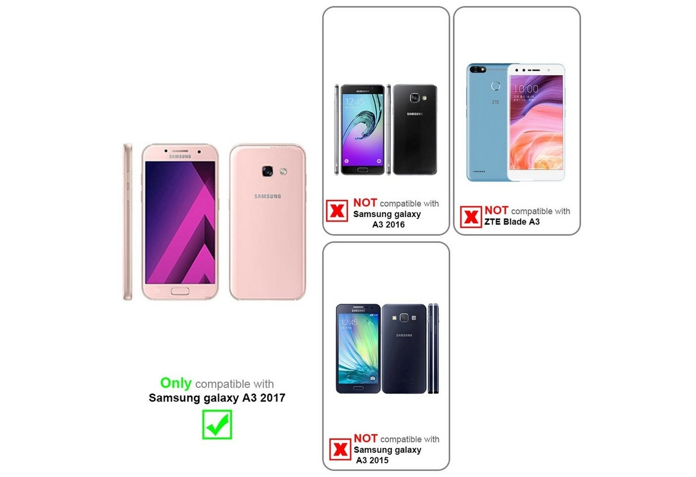 Cadorabo 3x Vollbild Panzer Folie für Samsung Galaxy A3 2017 Schutzfolie in TRANSPARENT mit SCHWARZ 3er Pack Gehärtetes (Tempered) Display-Schutzglas in 9H Härte mit 3D Touch