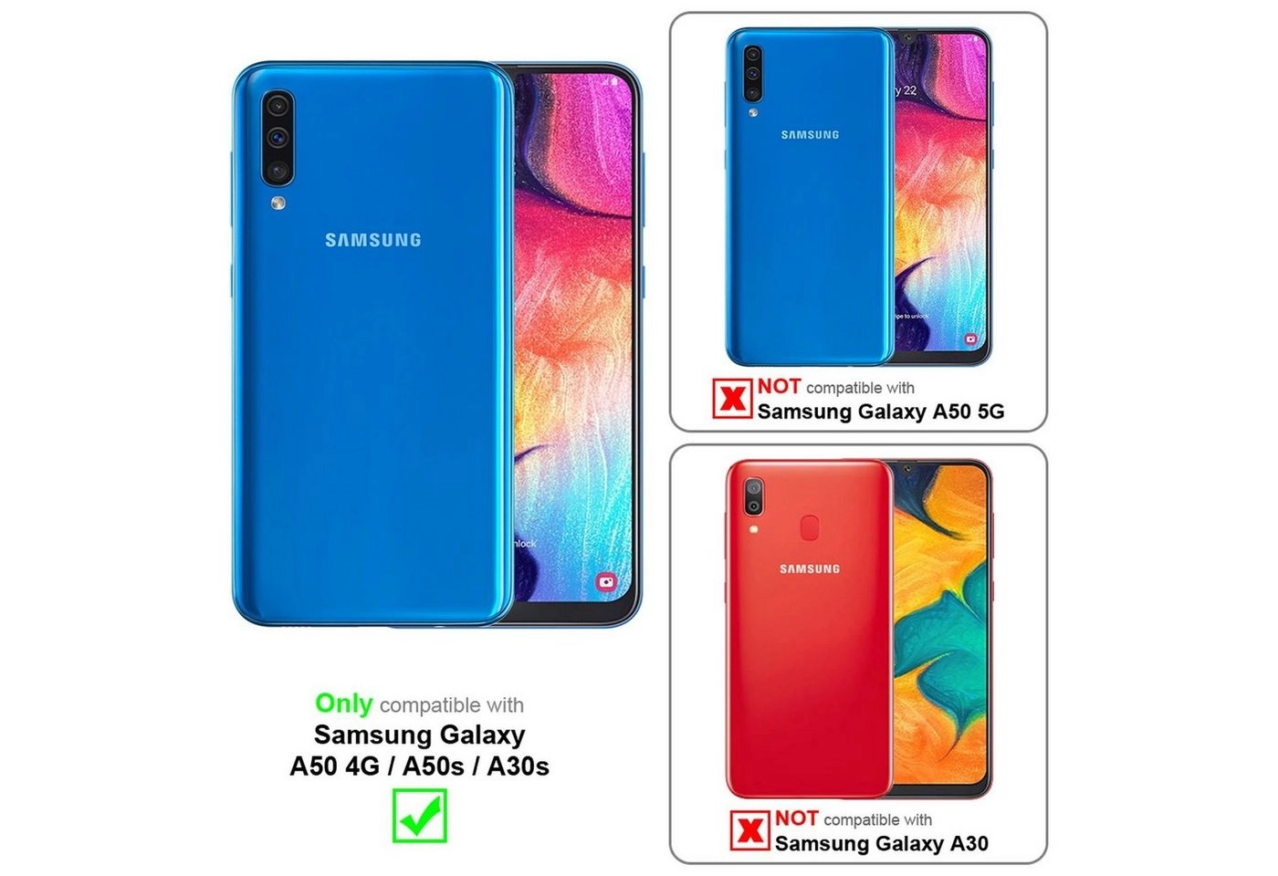 Cadorabo 3x Vollbild Panzer Folie für Samsung Galaxy A50 Schutzfolie in TRANSPARENT mit SCHWARZ 3er Pack Gehärtetes (Tempered) Display-Schutzglas in 9H Härte mit 3D Touch