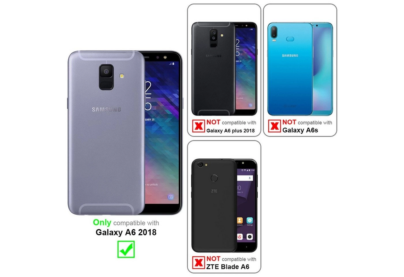 Cadorabo 3x Vollbild Panzer Folie für Samsung Galaxy A6 2018 Schutzfolie in TRANSPARENT mit SCHWARZ 3er Pack Gehärtetes (Tempered) Display-Schutzglas in 9H Härte mit 3D Touch