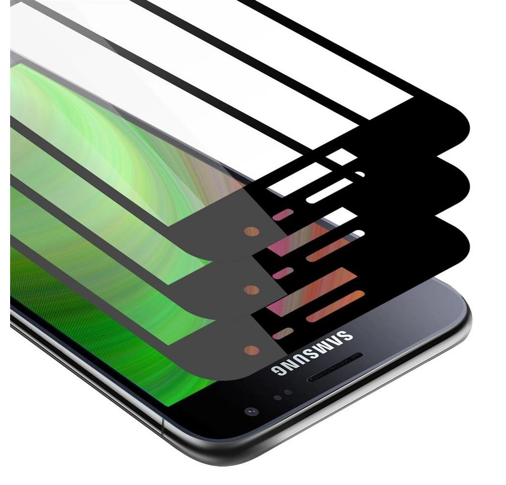 Cadorabo 3x Vollbild Panzer Folie für Samsung Galaxy J3 / J3 DUOS 2016 Schutzfolie in TRANSPARENT mit SCHWARZ 3er Pack Gehärtetes (Tempered) Display-Schutzglas in 9H Härte mit 3D Touch