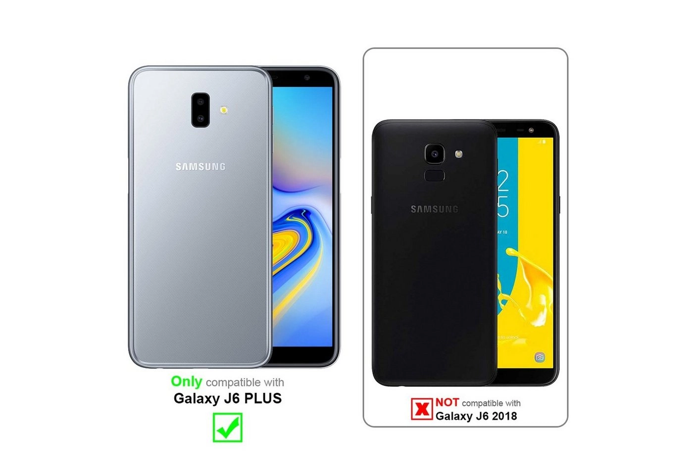 Cadorabo 3x Vollbild Panzer Folie für Samsung Galaxy J6 PLUS Schutzfolie in TRANSPARENT mit SCHWARZ 3er Pack Gehärtetes (Tempered) Display-Schutzglas in 9H Härte mit 3D Touch