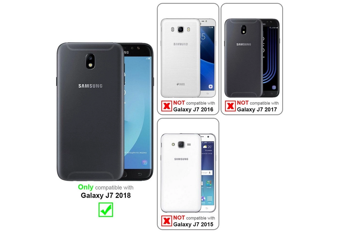 Cadorabo 3x Vollbild Panzer Folie für Samsung Galaxy J7 2018 Schutzfolie in TRANSPARENT mit SCHWARZ 3er Pack Gehärtetes (Tempered) Display-Schutzglas in 9H Härte mit 3D Touch