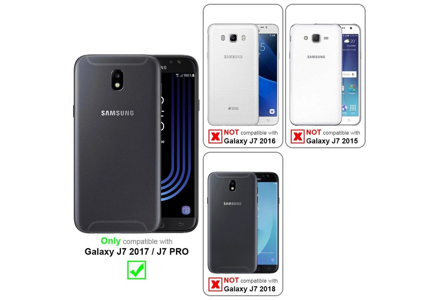 Cadorabo 3x Vollbild Panzer Folie für Samsung Galaxy J7 PRO / J730F Schutzfolie in TRANSPARENT mit SCHWARZ 3er Pack Gehärtetes (Tempered) Display-Schutzglas in 9H Härte mit 3D Touch