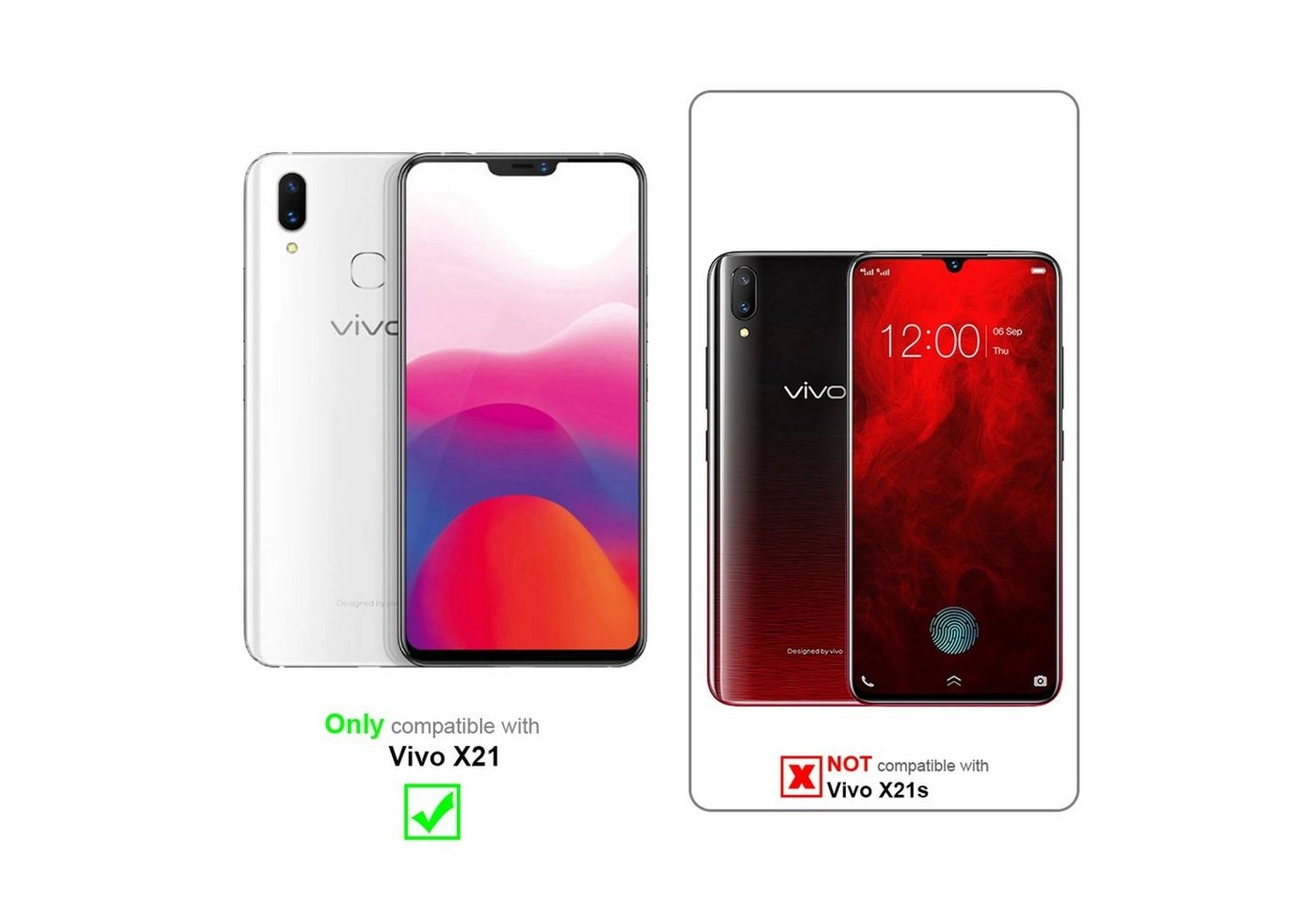 Cadorabo 3x Vollbild Panzer Folie für Vivo X21 Schutzfolie in TRANSPARENT mit SCHWARZ 3er Pack Gehärtetes (Tempered) Display-Schutzglas in 9H Härte mit 3D Touch