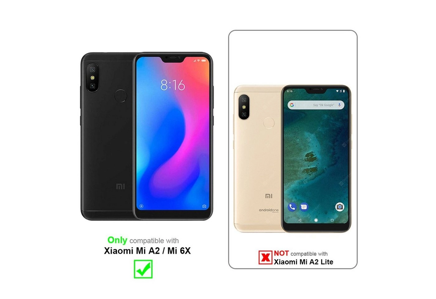 Cadorabo 3x Vollbild Panzer Folie für Xiaomi Mi A2 / 6X Schutzfolie in TRANSPARENT mit SCHWARZ 3er Pack Gehärtetes (Tempered) Display-Schutzglas in 9H Härte mit 3D Touch