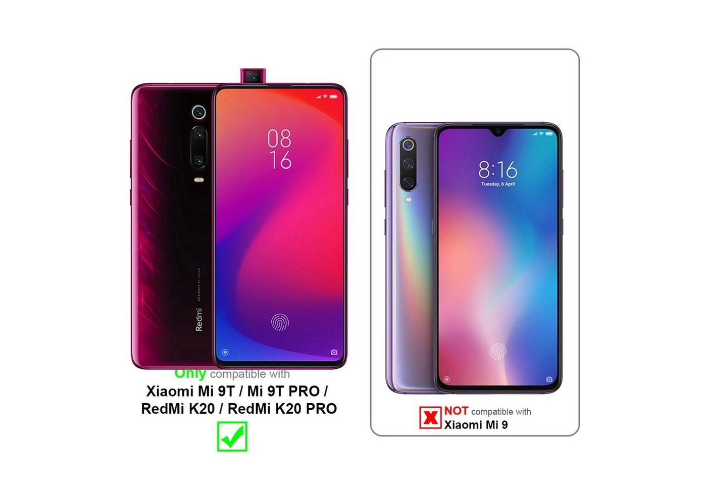 Cadorabo 3x Vollbild Panzer Folie für Xiaomi RedMi K20 / Mi 9 T Schutzfolie in TRANSPARENT mit SCHWARZ 3er Pack Gehärtetes (Tempered) Display-Schutzglas in 9H Härte mit 3D Touch
