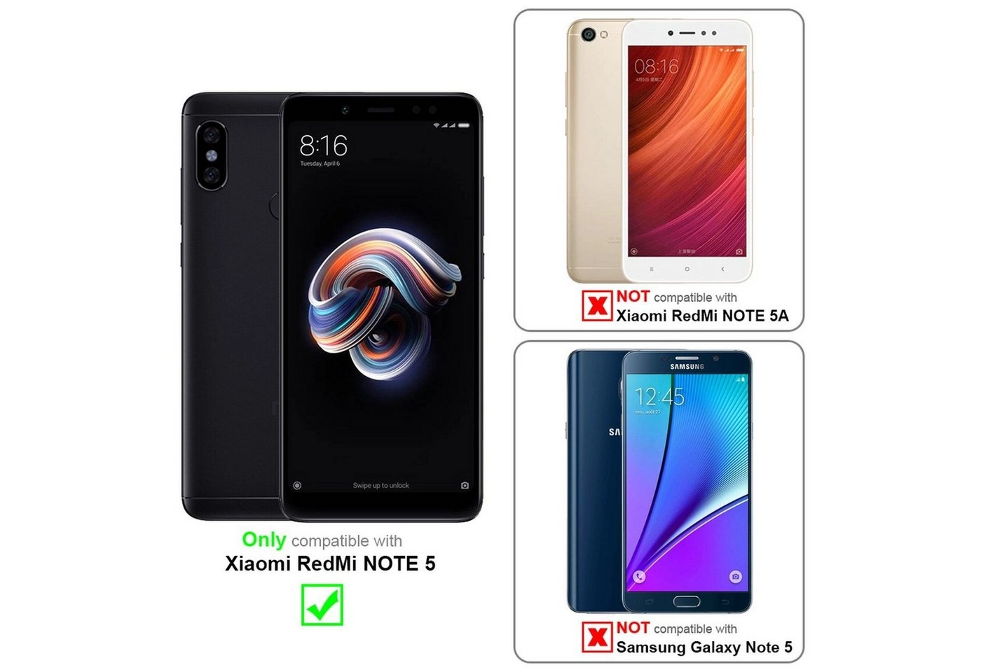 Cadorabo 3x Vollbild Panzer Folie für Xiaomi RedMi NOTE 5 Schutzfolie in TRANSPARENT mit SCHWARZ 3er Pack Gehärtetes (Tempered) Display-Schutzglas in 9H Härte mit 3D Touch