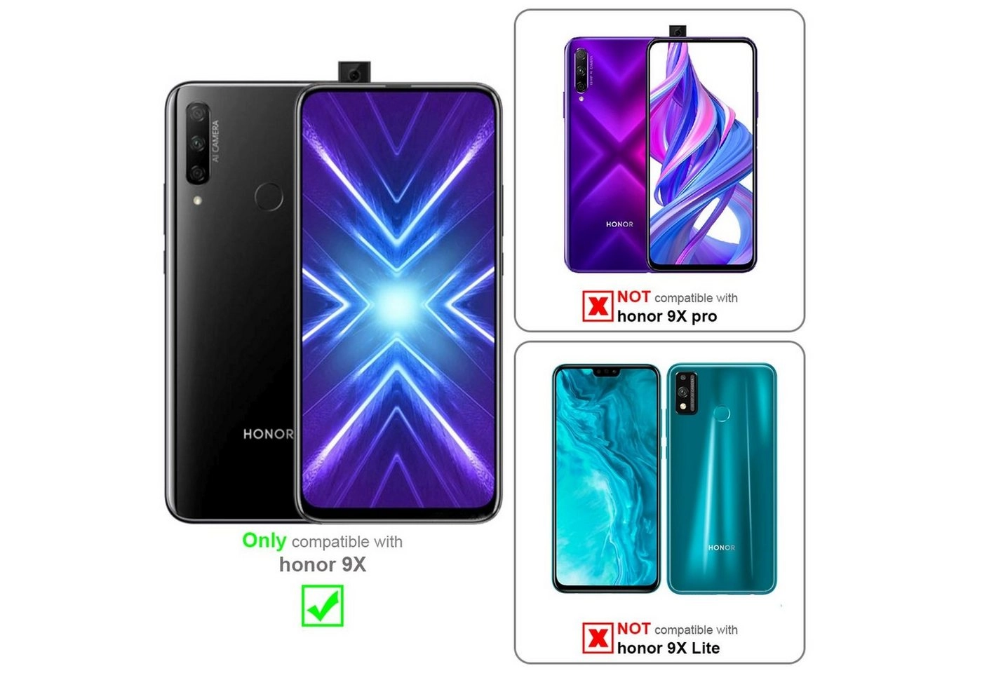 Cadorabo Vollbild Panzer Folie für Honor 9X Schutzfolie in TRANSPARENT mit SCHWARZ Gehärtetes (Tempered) Display-Schutzglas in 9H Härte mit 3D Touch