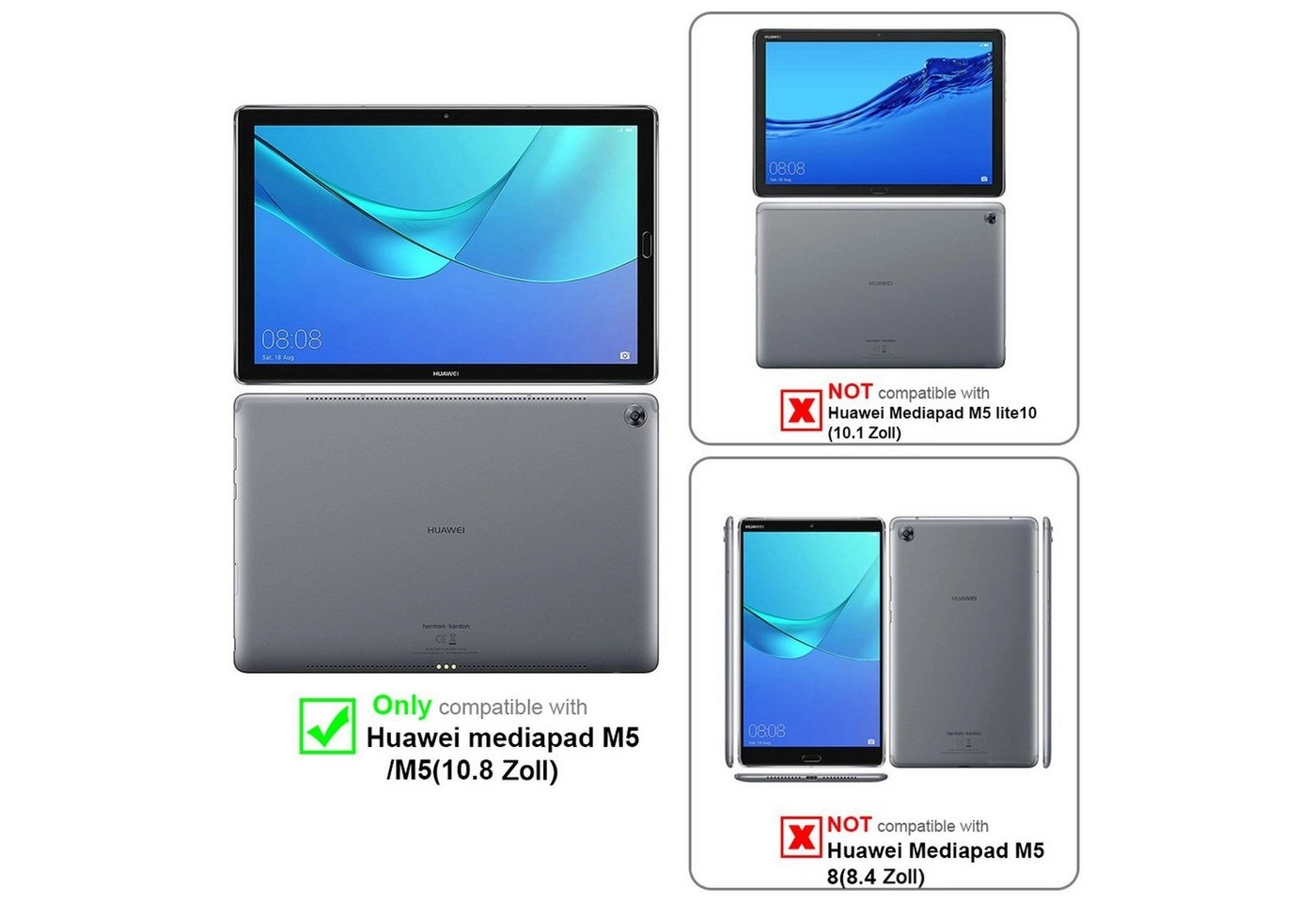 Cadorabo 3x Panzer Folie für Huawei MediaPad M5 / M5 PRO (10.8" Zoll) Schutzfolie in KRISTALL KLAR 3er Pack Gehärtetes (Tempered) Display-Schutzglas in 9H Härte mit 3D Touch Kompatibilität
