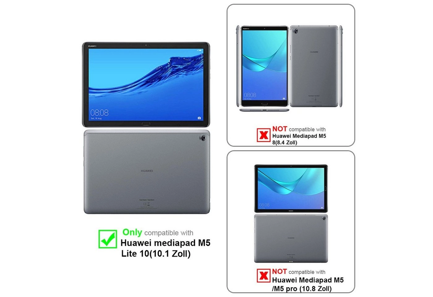 Cadorabo 3x Panzer Folie für Huawei MediaPad M5 Lite 10 (10.1" Zoll) Schutzfolie in KRISTALL KLAR 3er Pack Gehärtetes (Tempered) Display-Schutzglas in 9H Härte mit 3D Touch Kompatibilität
