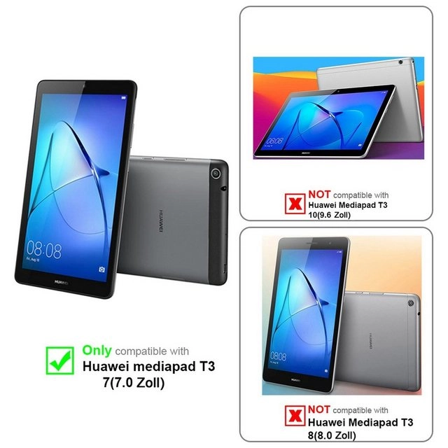 Cadorabo 3x Panzer Folie für Huawei MediaPad T3 7 (7.0" Zoll) Schutzfolie in KRISTALL KLAR 3er Pack Gehärtetes (Tempered) Display-Schutzglas in 9H Härte mit 3D Touch Kompatibilität
