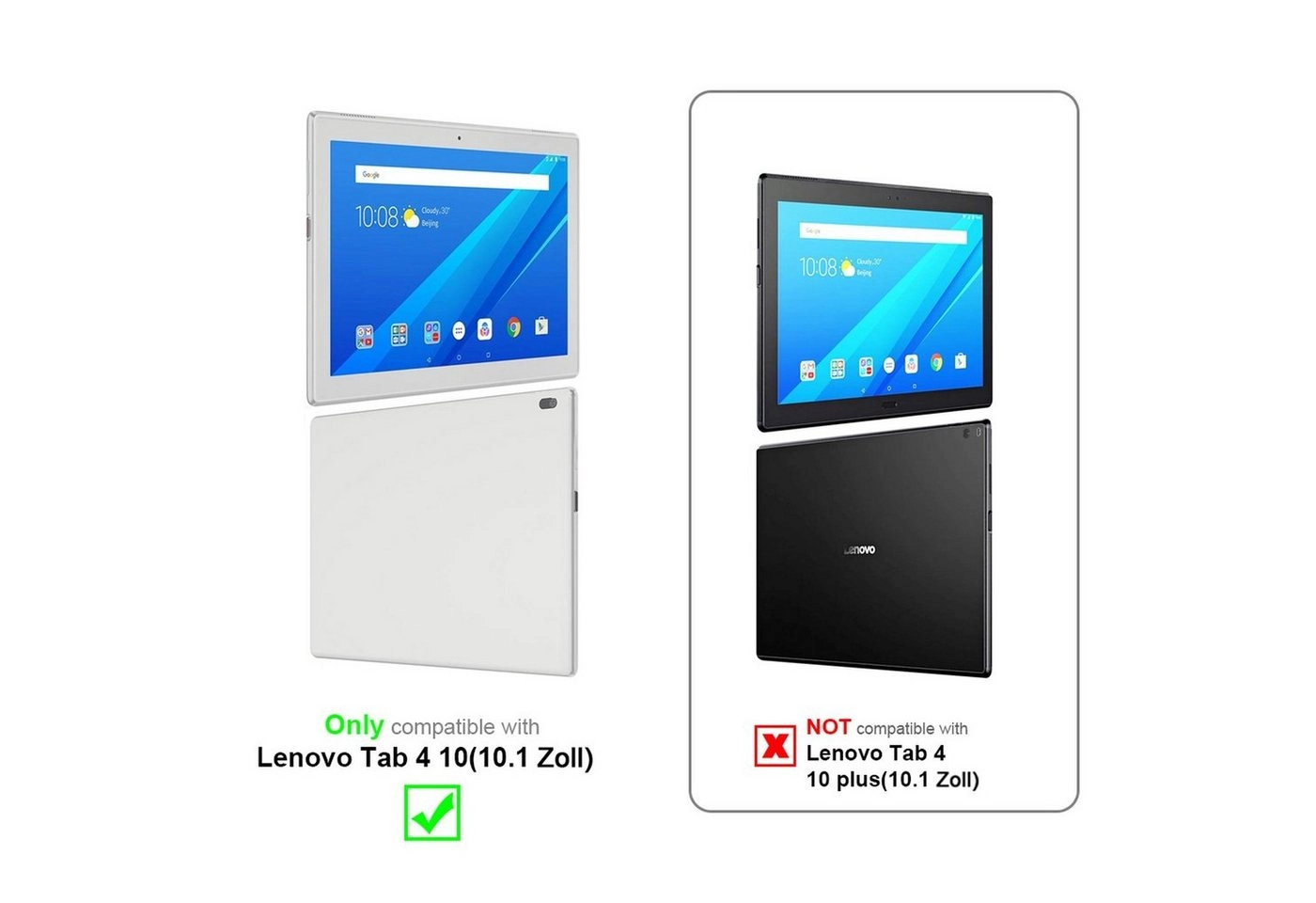 Cadorabo 3x Panzer Folie für Lenovo Tab 4 10 (10.1" Zoll) Schutzfolie in KRISTALL KLAR 3er Pack Gehärtetes (Tempered) Display-Schutzglas in 9H Härte mit 3D Touch Kompatibilität